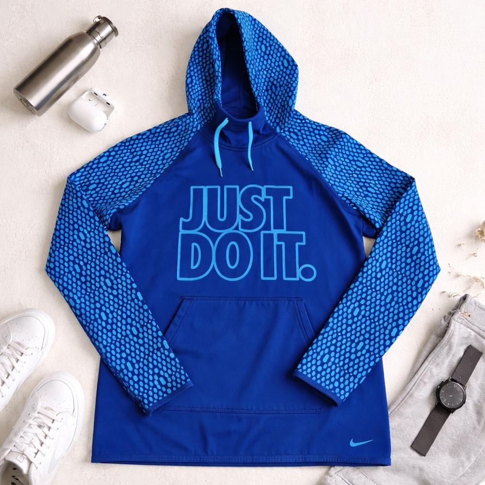 Nike Therma Fit Hoodie Just Do It Blue Pullover Dri Fit Sz S Athletic Sweatshirt